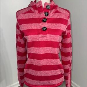 Avalanche Striped Fleece Hoodie Pink Thumb Holes Zip Pocket Women’s Small